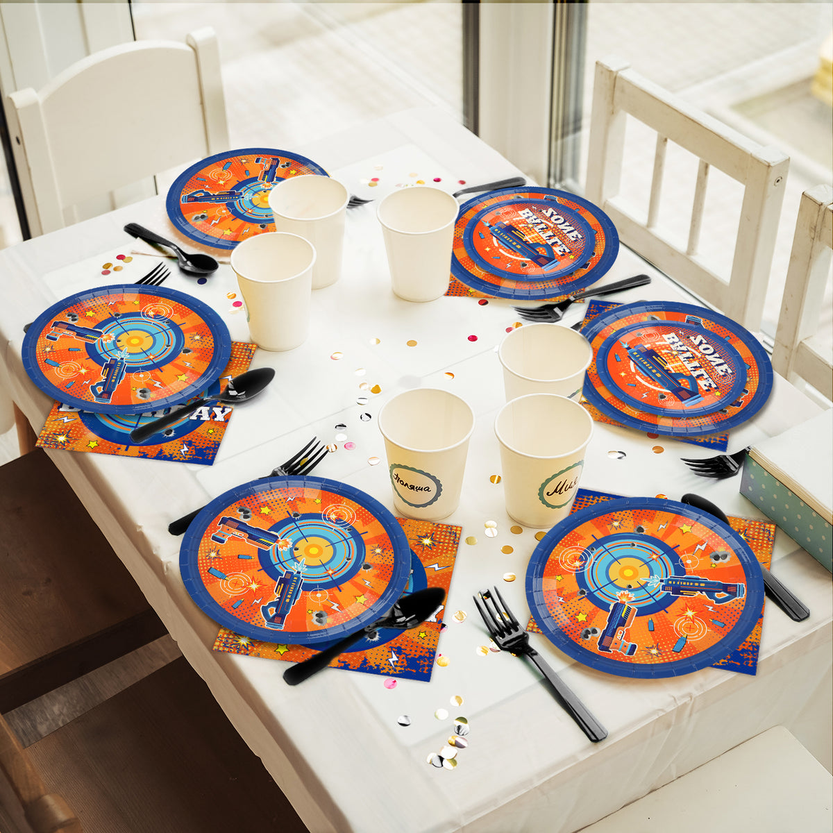 Dart War Theme Party Supplies,Plates Napkins Forks Set of 96pcs
