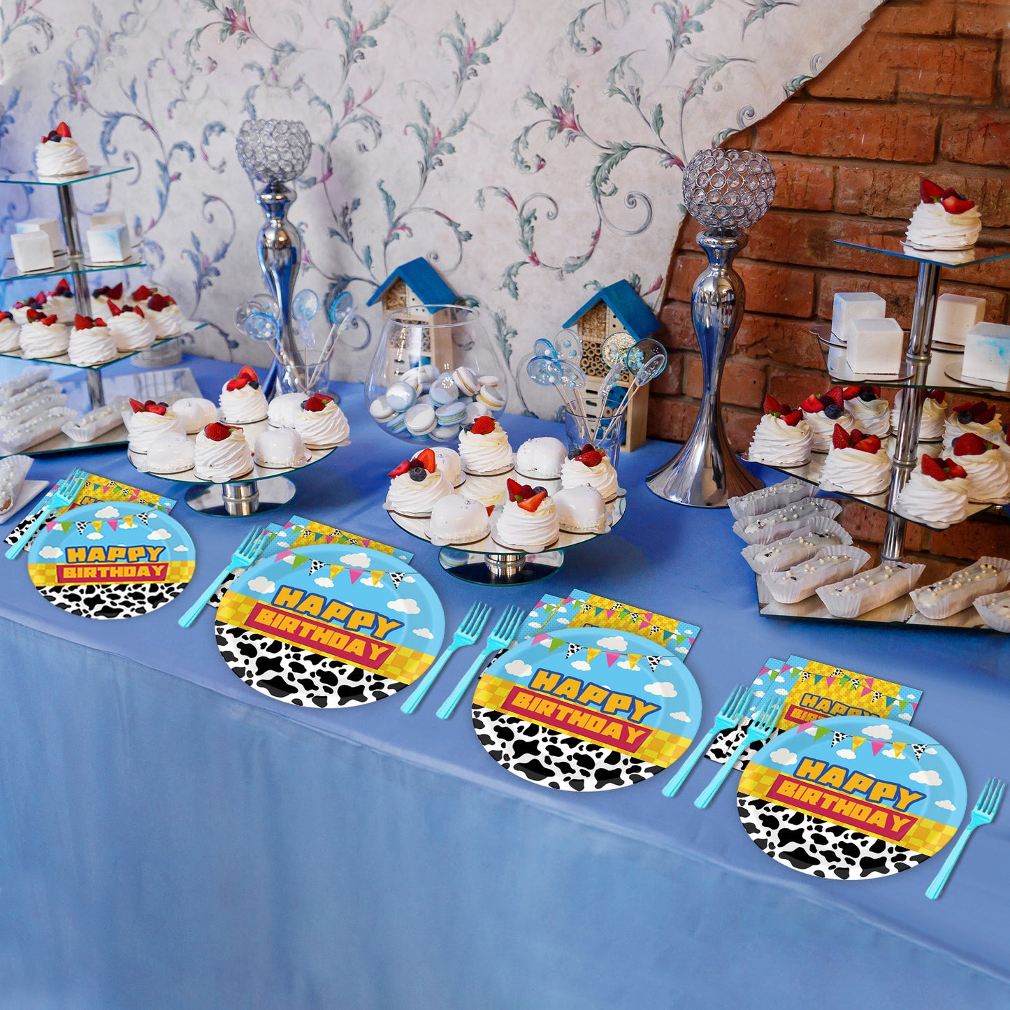 96 Pieces Toy Inspired Game Story Party Tableware Set Paper Plates Napkins Forks for 24 Guests