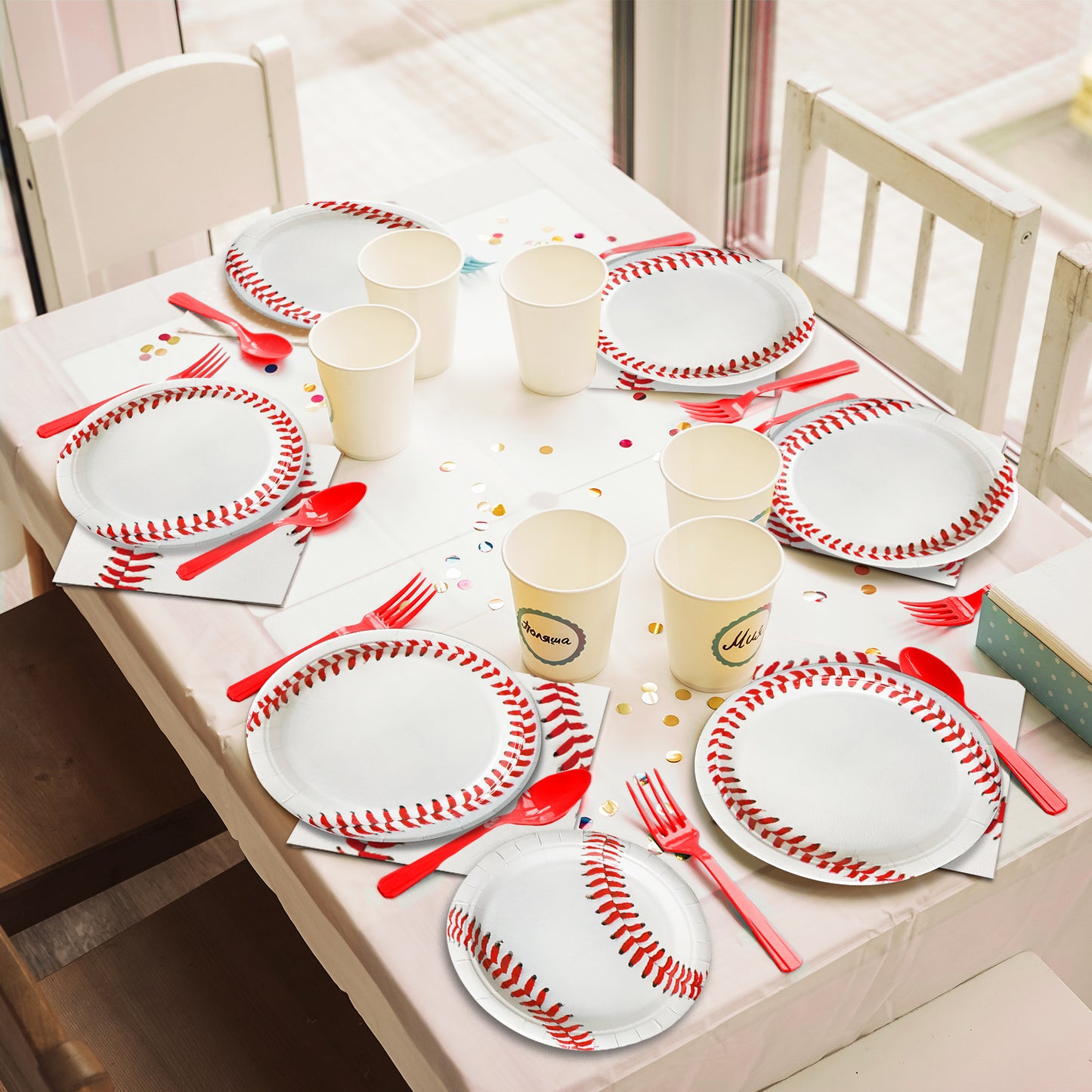 Baseball Theme Party Supplies,Plates Napkins Forks Set of 96pcs