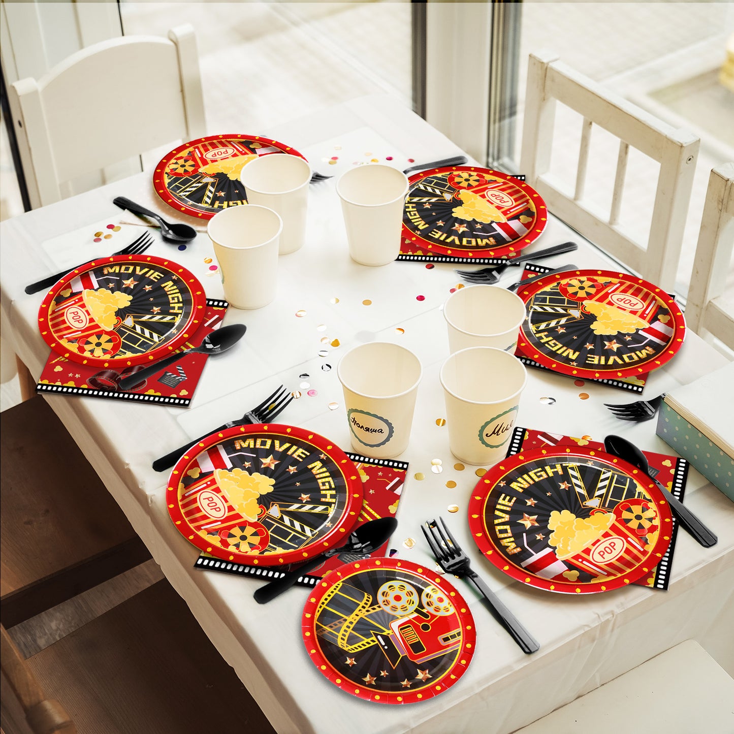 Movie Night Theme Party Supplies,Plates Napkins Forks Set of 96pcs