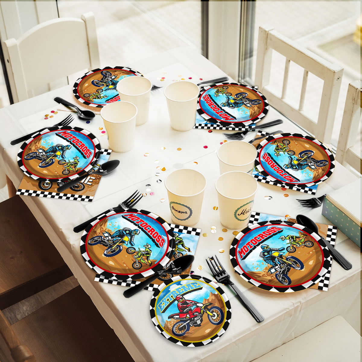 Dirt Bike Theme Party Supplies,Plates Napkins Forks Set of 96pcs