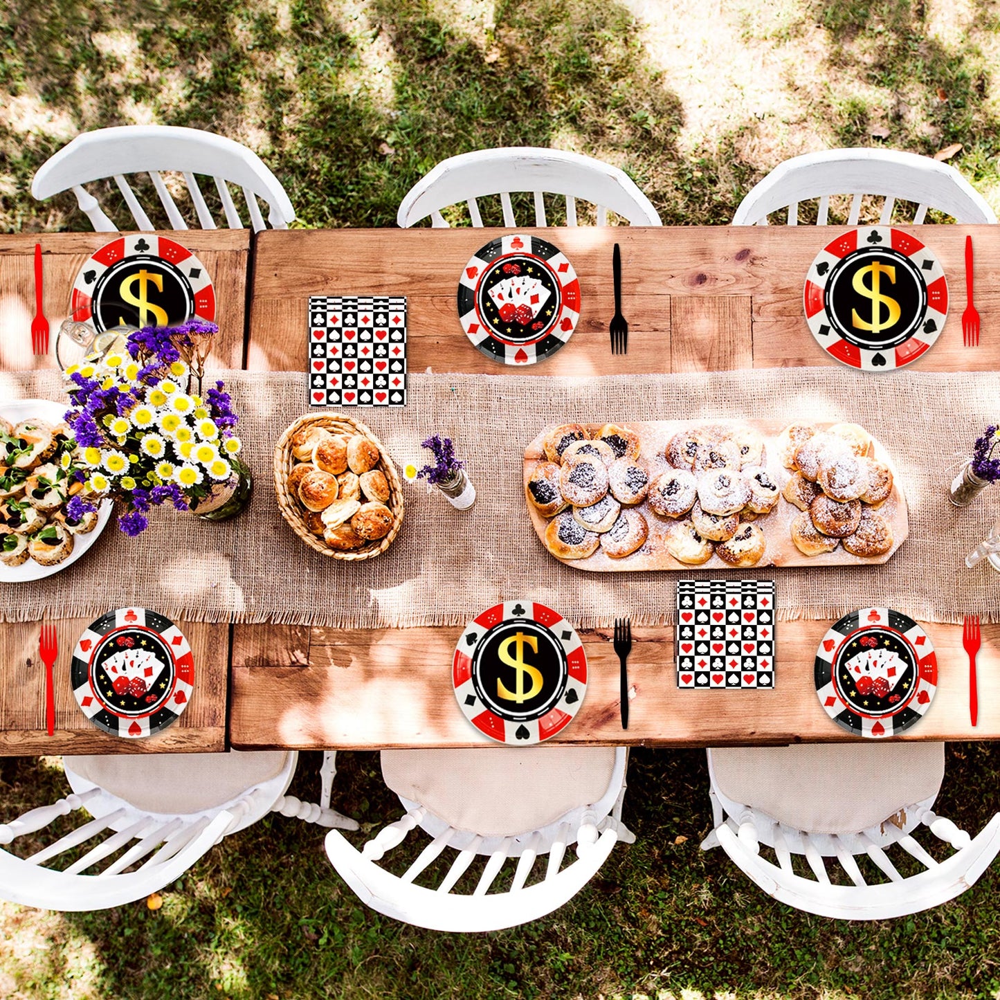 96 Pcs Casino Party Tableware Supplies for 24 Guests
