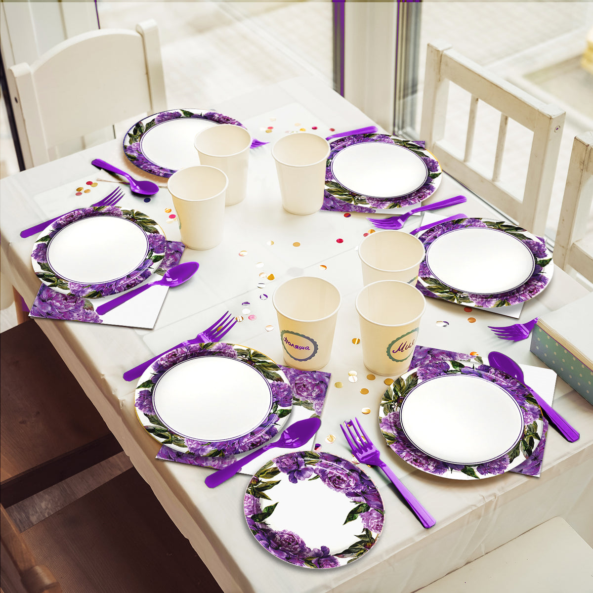 Peony Theme Party Supplies,Plates Napkins Forks Set of 96pcs