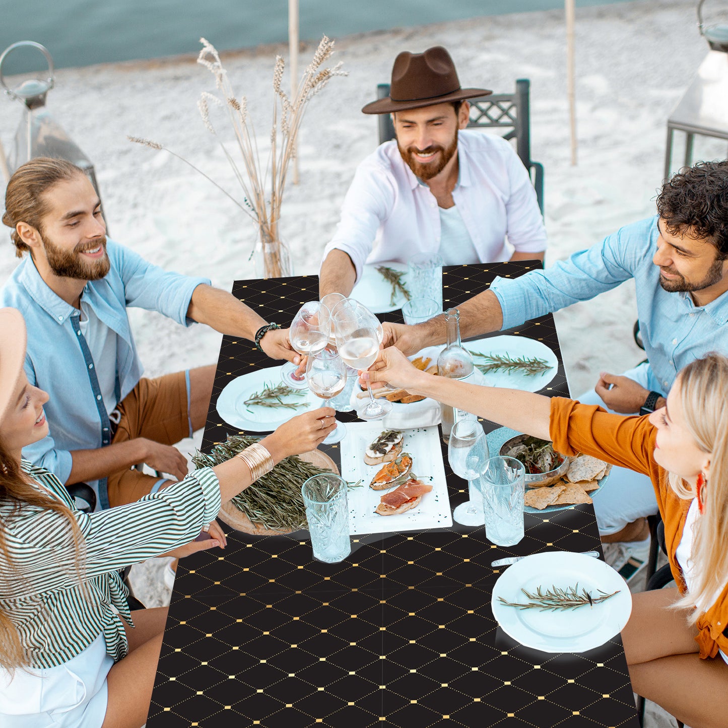 3pcs Vintage Man Tablecloth 108 x 51 inch