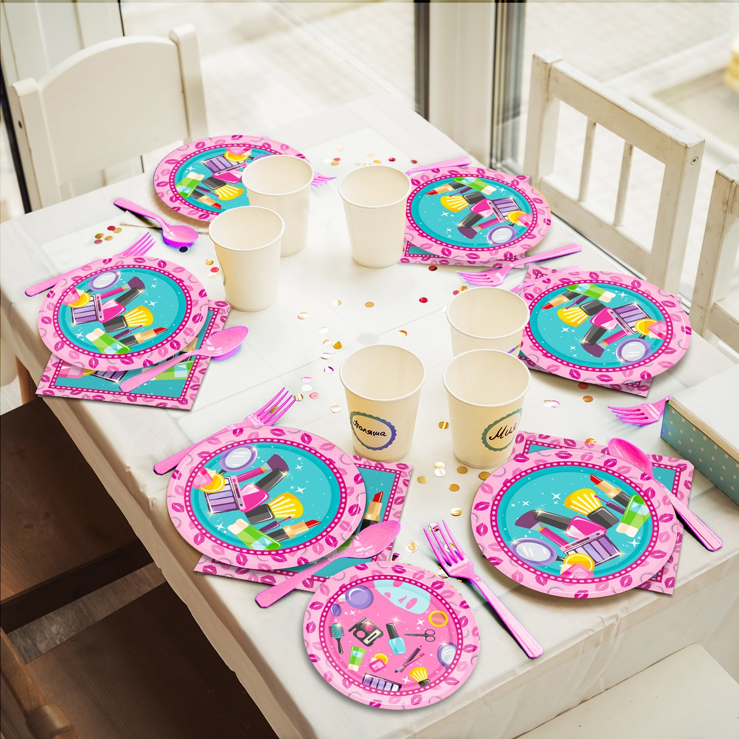 Spa Theme Party Supplies,Plates Napkins Forks Set of 96pcs