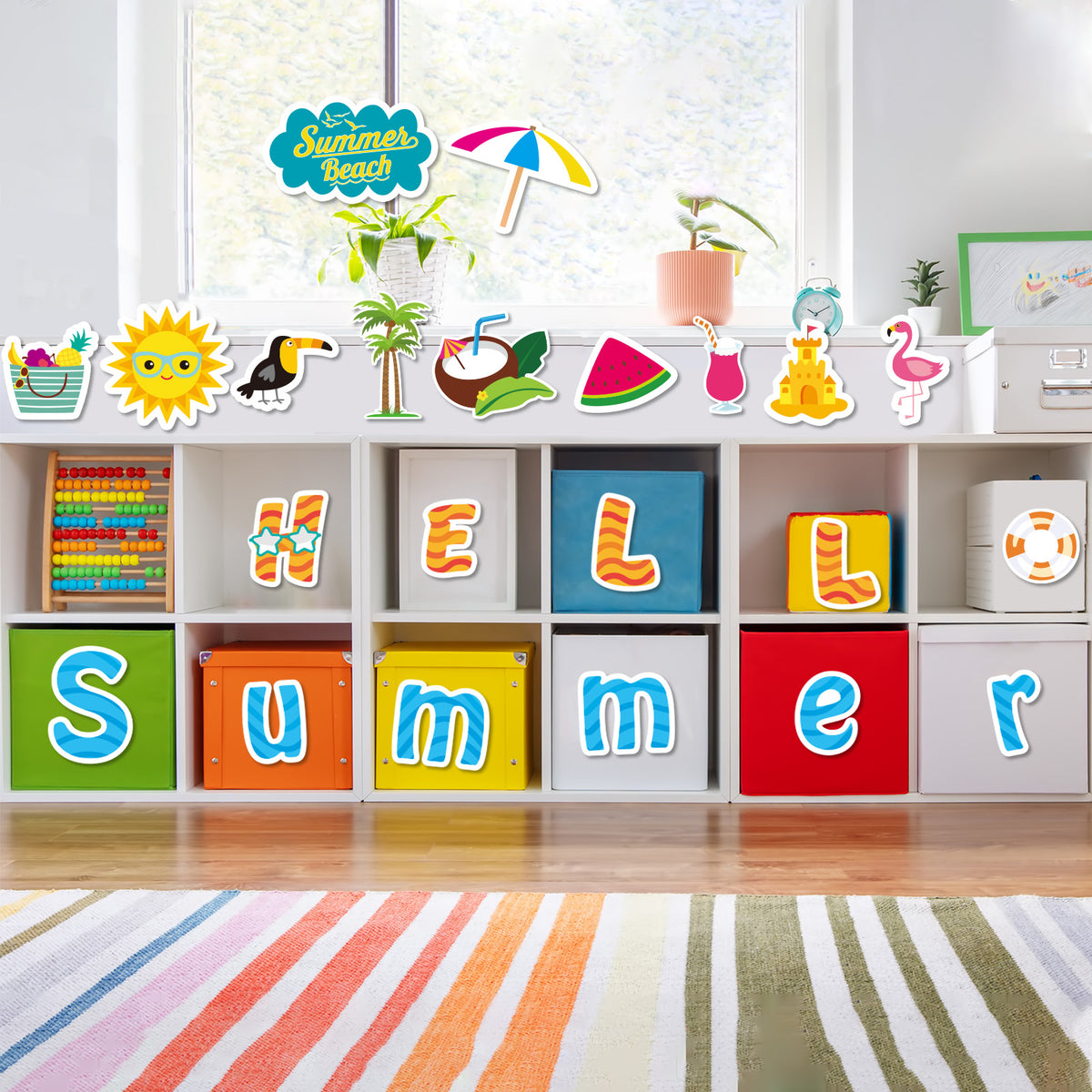 84 Pcs Hello Summer Cut-Outs Colorful Sunflower Inspirational Classroom Decoration