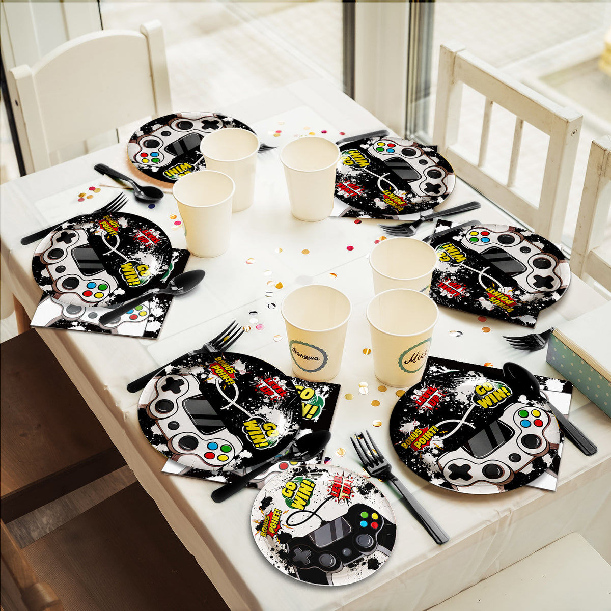 96 Pcs Video Game Party Tableware Set Paper Plate Napkin Fork 24 Guests