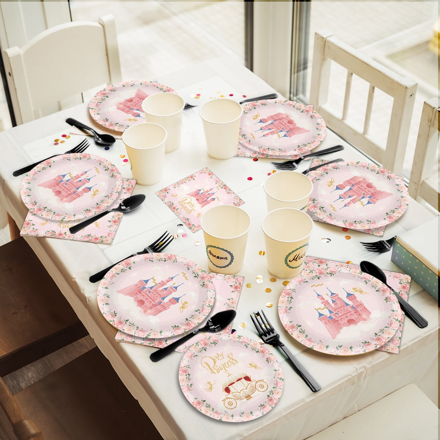 Princess Theme Party Supplies,Plates Napkins Forks Set of 96pcs