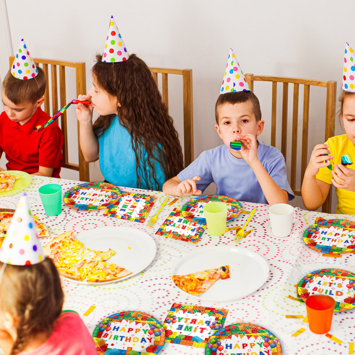96 Pcs Building Block Birthday Party Supplies for 24 Guests(White)