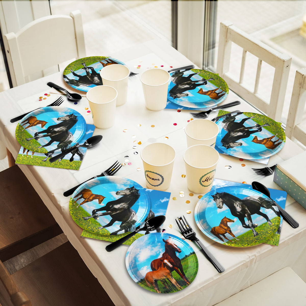 Horse Theme Party Supplies,Plates Napkins Forks Set of 96pcs