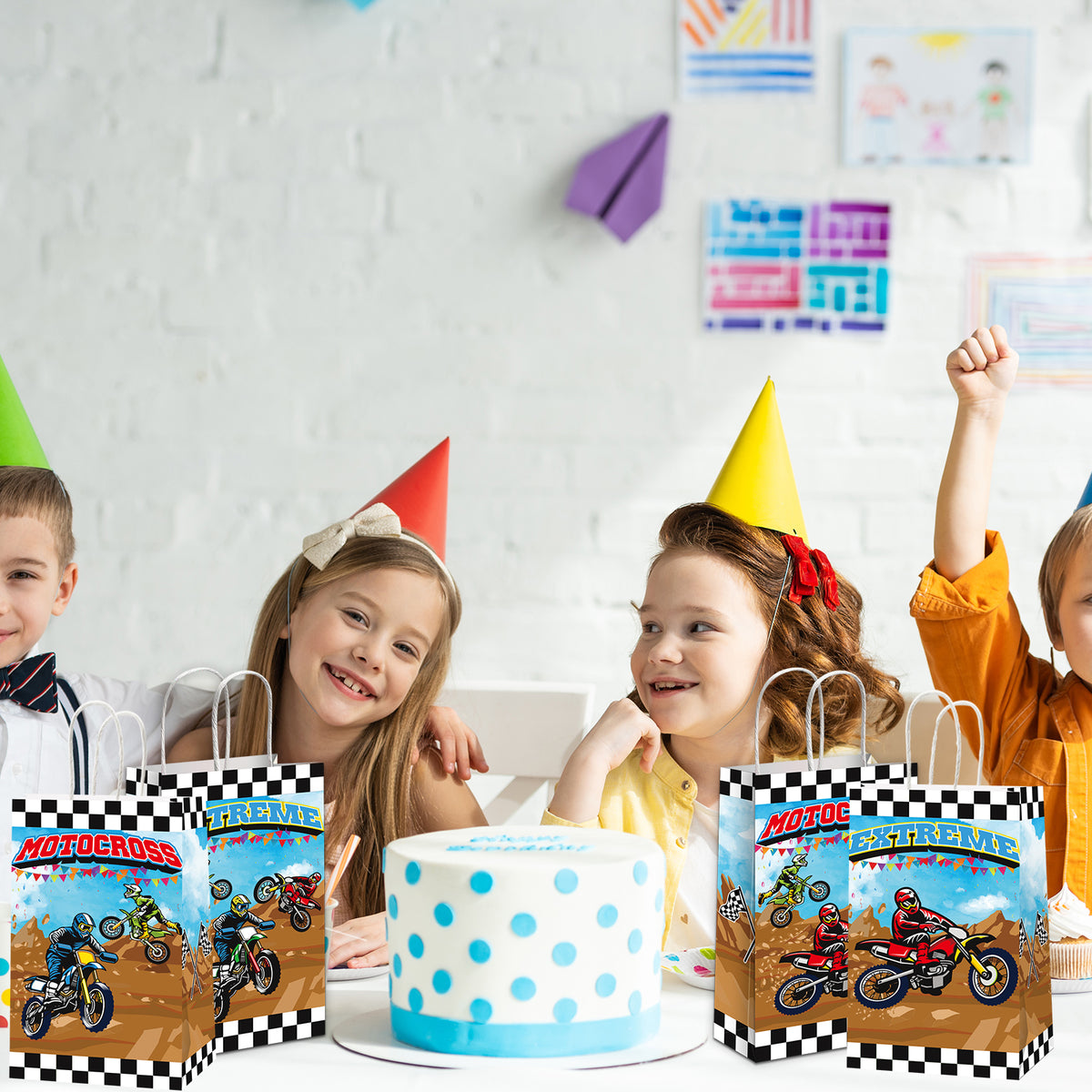 Dirt Bike Party Gift Treat Bags with Handle, 12pieces