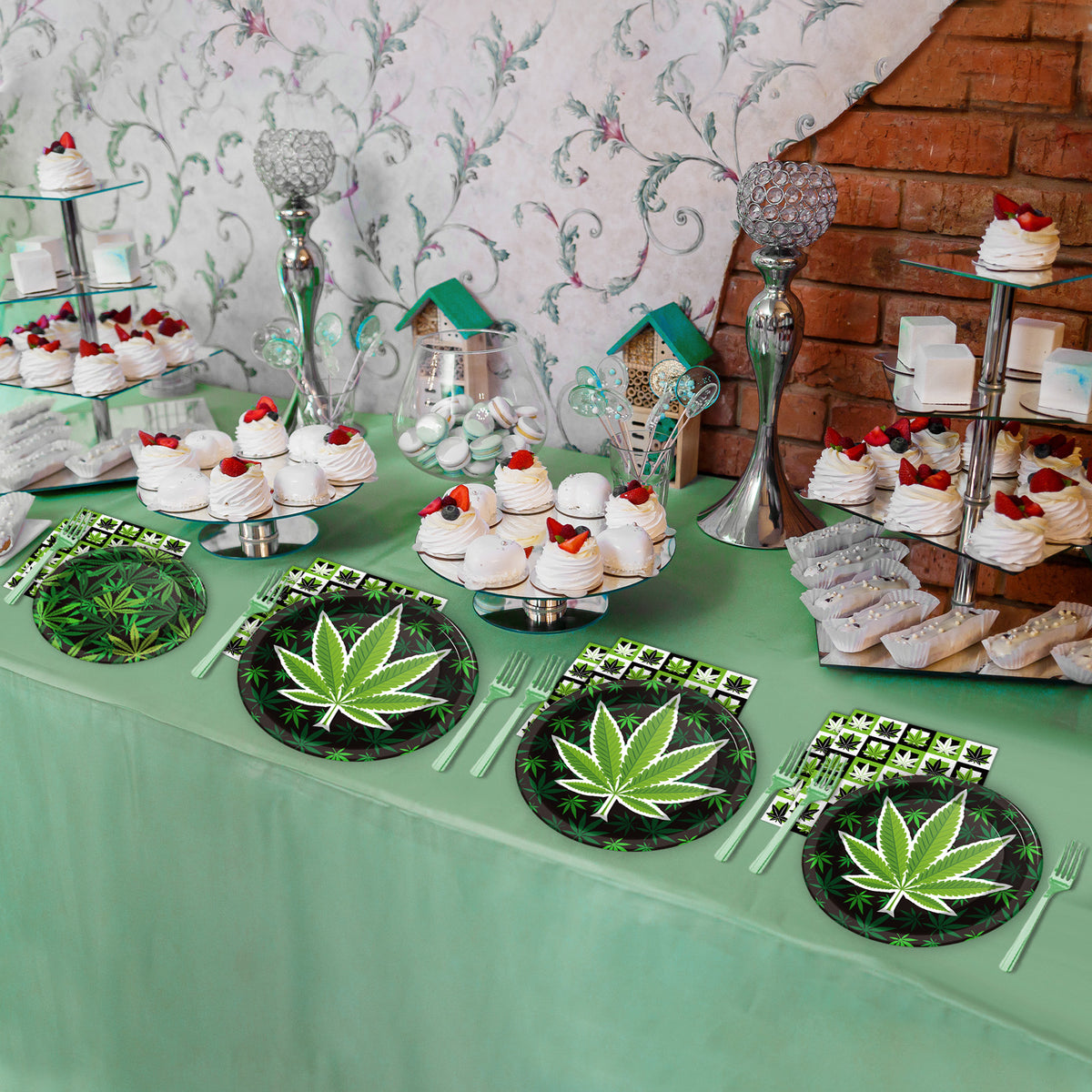 96 Pieces Weed Themed Party Tableware Set Paper Plates Napkins Forks for 24 Guests