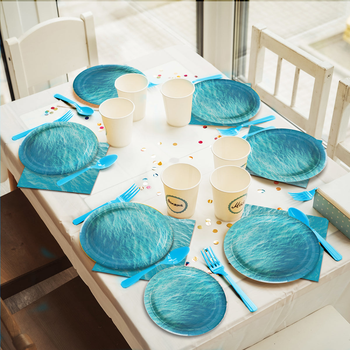96 Pieces Ocean Sea Party Tableware Set Paper Plates Napkins Forks for 24 Guests