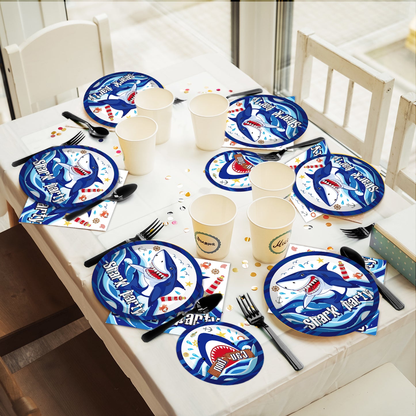 Shark Theme Party Supplies,Plates Napkins Forks Set of 96pcs