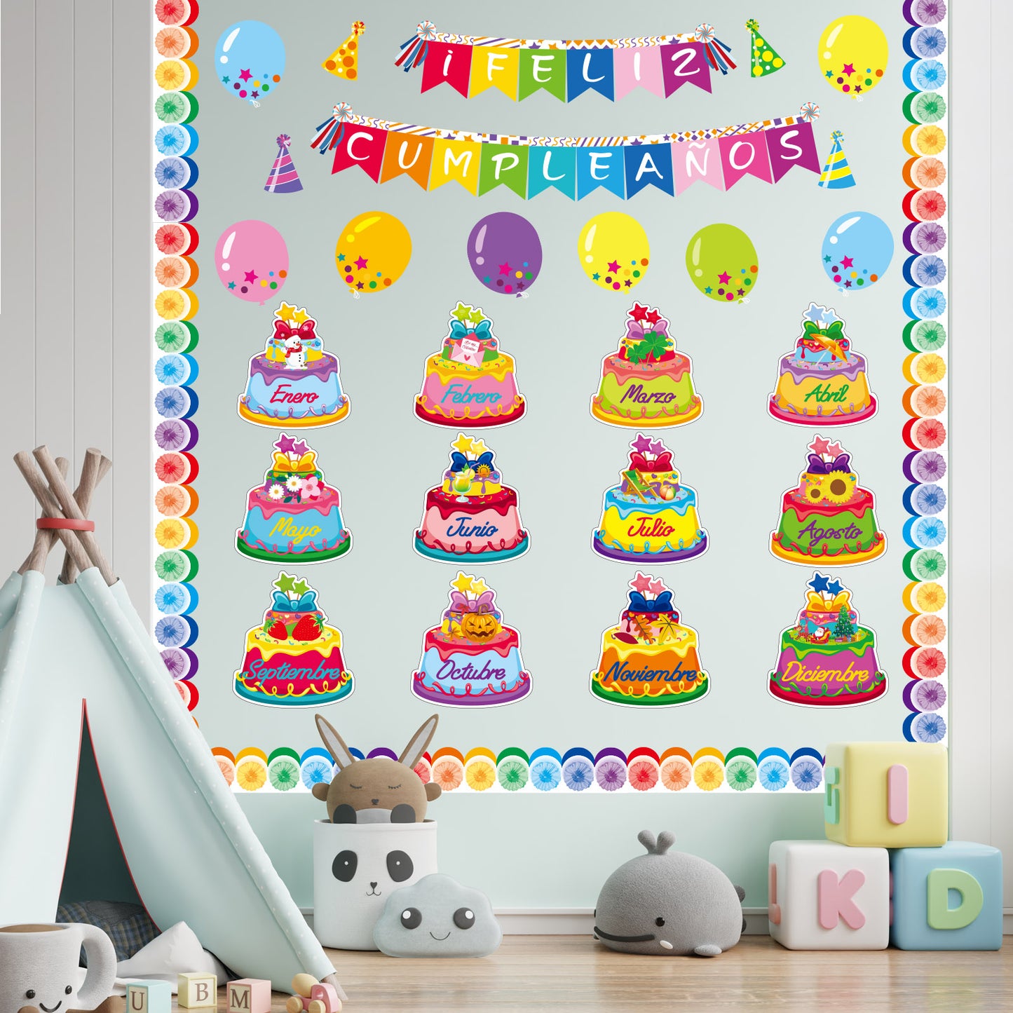 44 Pieces Spanish Happy Birthday Bulletin Board Set Birthday Bulletin Board Set Decorations