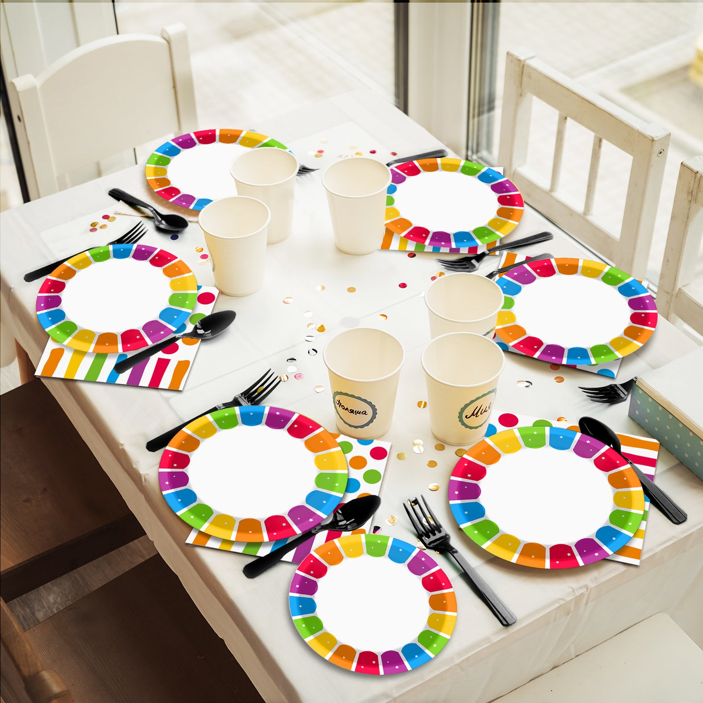 Rainbow Birthday Theme Party Supplies,Plates Napkins Forks Set of 96pcs