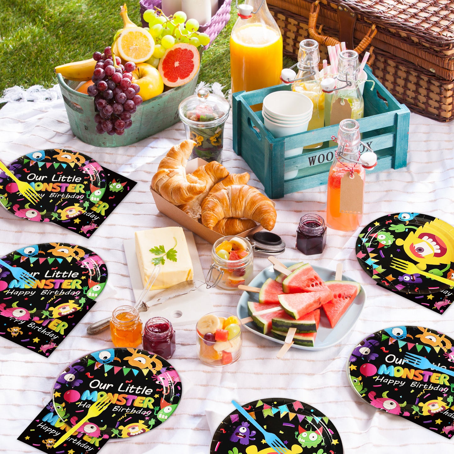 96 Pcs Monster Party Tableware Set Decoration Supplies for 24 Guests
