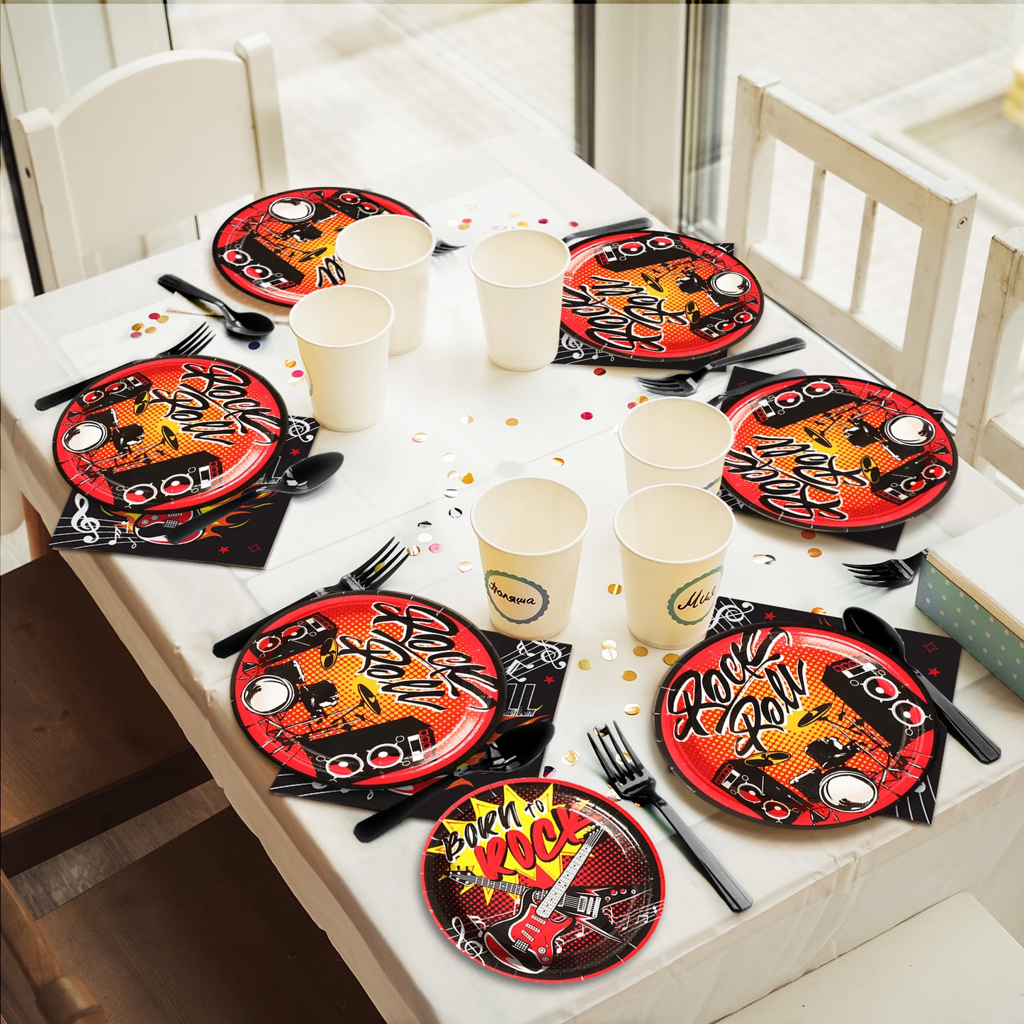 96 Pcs Rock and Roll Party Tableware Set Supplies Fork 24 Guests