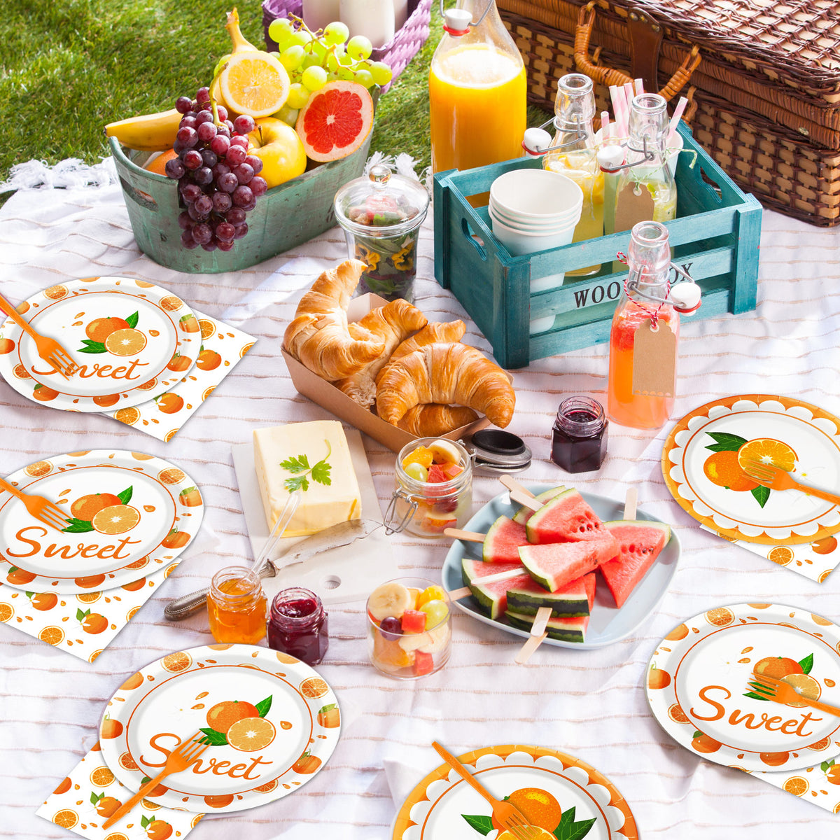 96 Pcs Little Cutie Party Tableware Set Supplies for 24 Guests