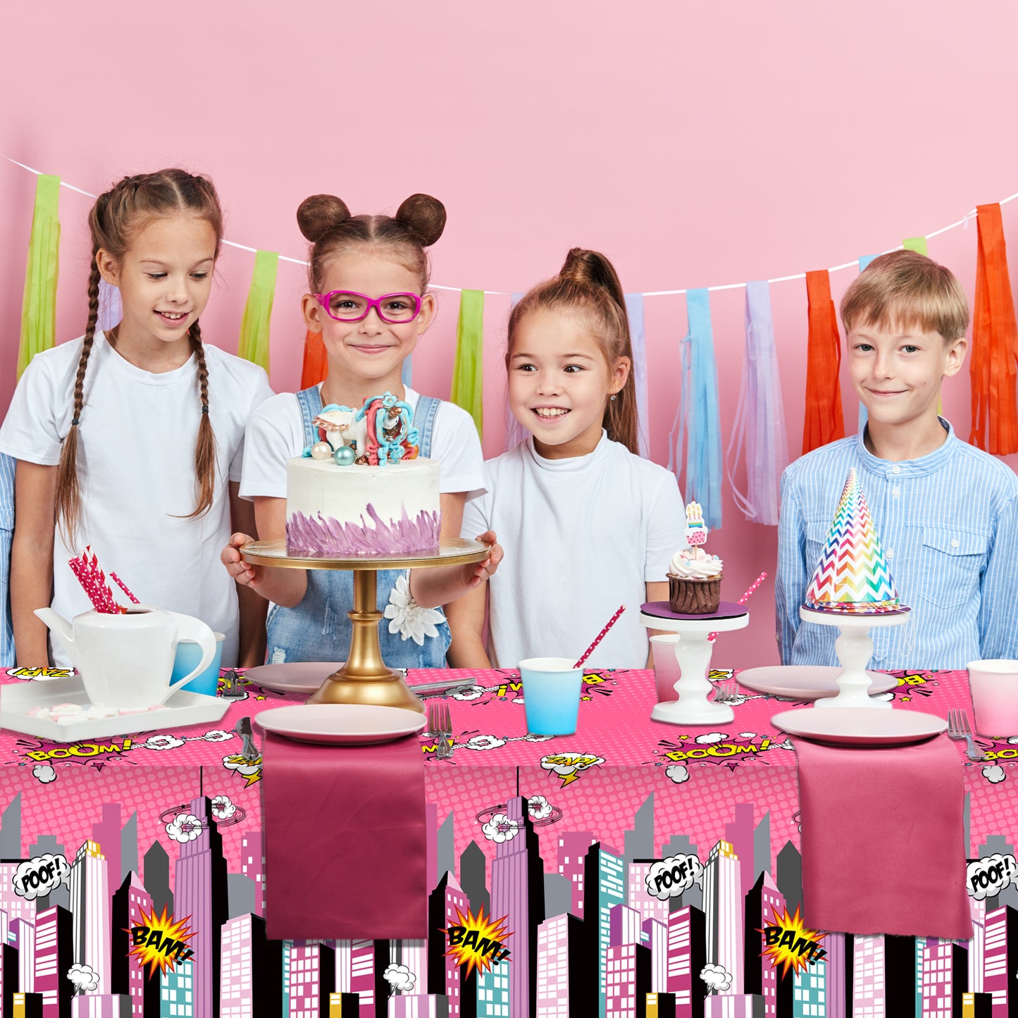 3 Pcs of Super Heroine Party Tablecloth Party Supplies 108 x 51 inch