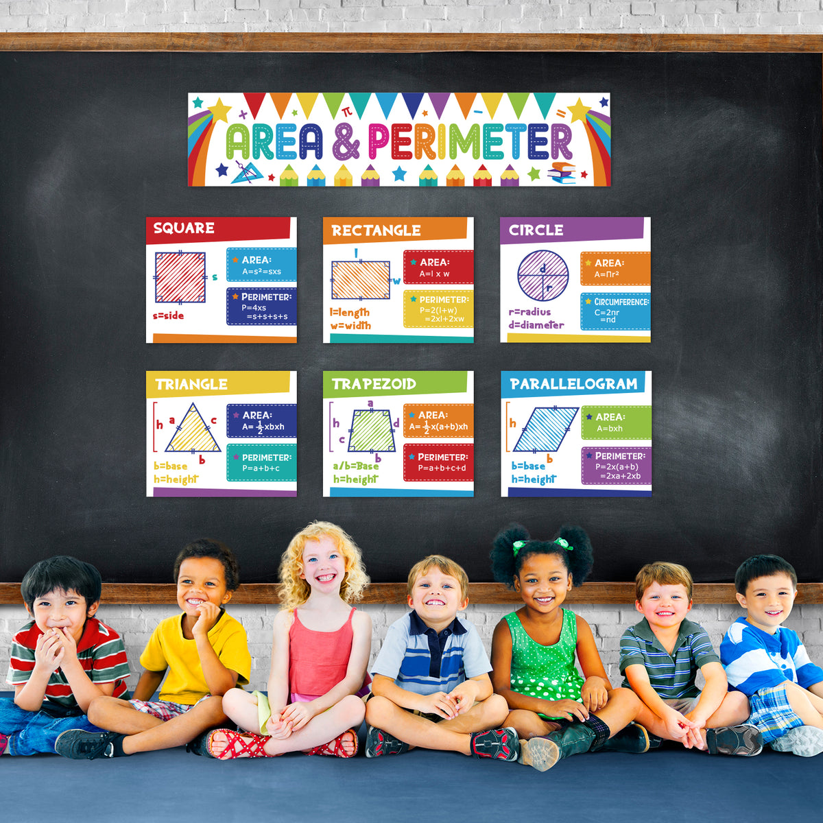 Educational Math Posters Area Perimeter Geometry Mathematics Classroom Banner Decorations
