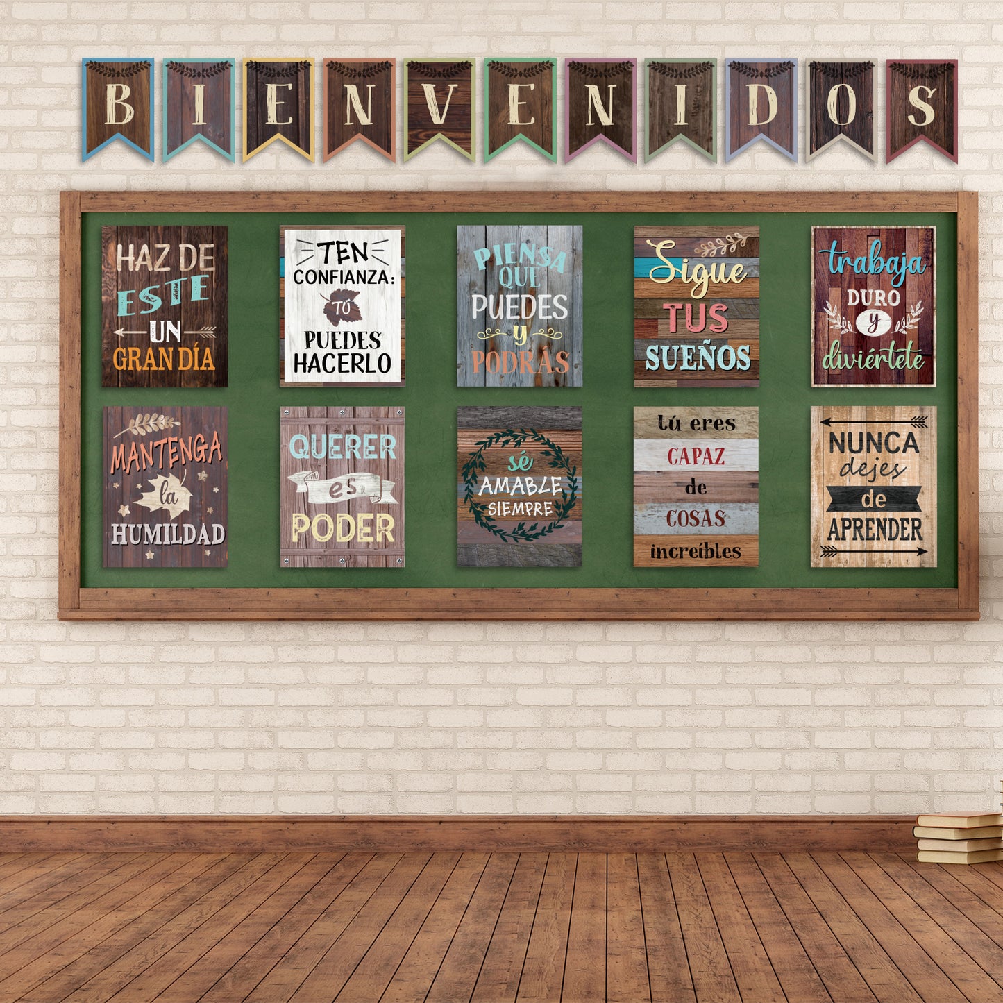 21 Pack Spanish Bienvenidos Inspirational Posters Spanish Classroom Decorations - Industrial Chic