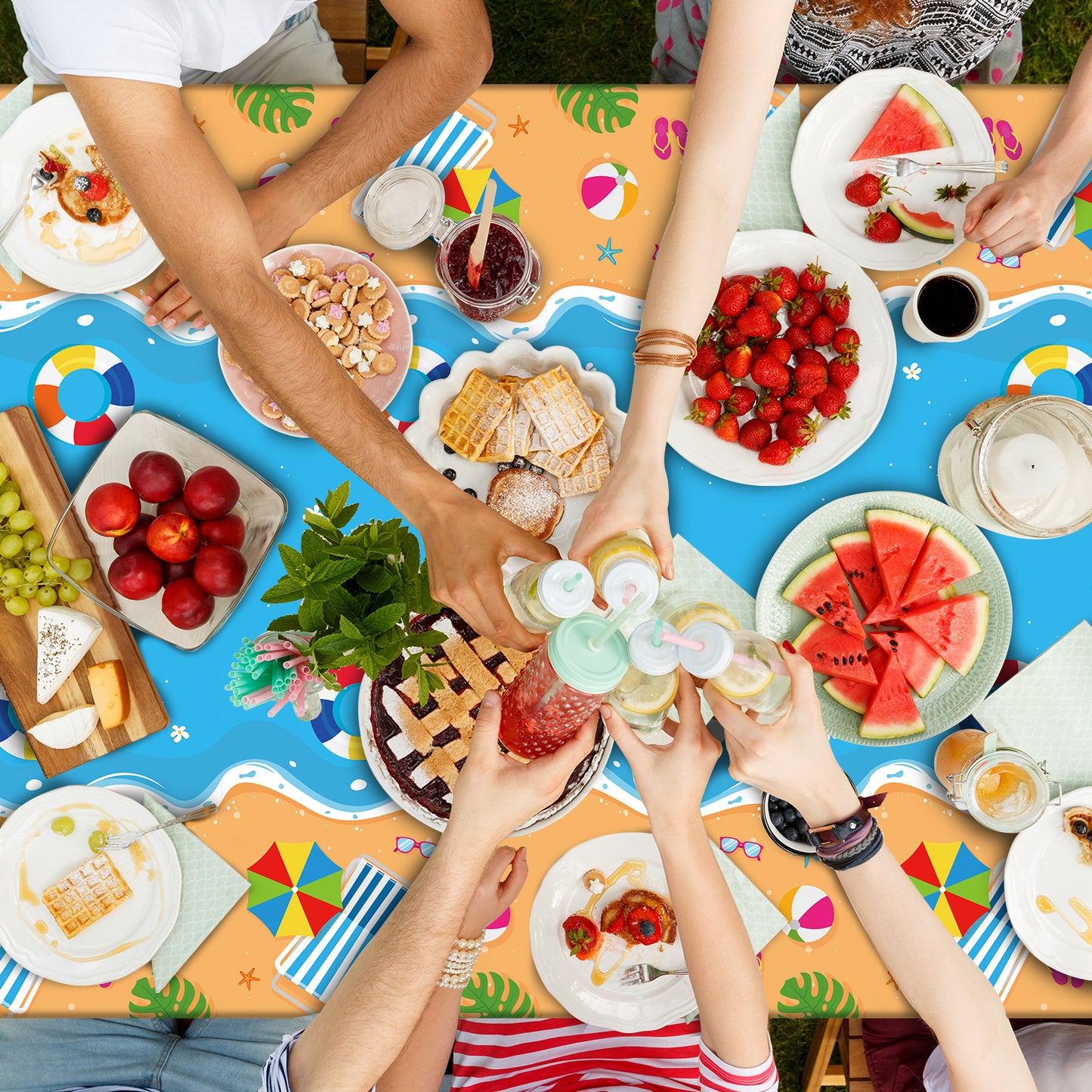 Summer Beach Party Plastic Tablecloth,Set of 3
