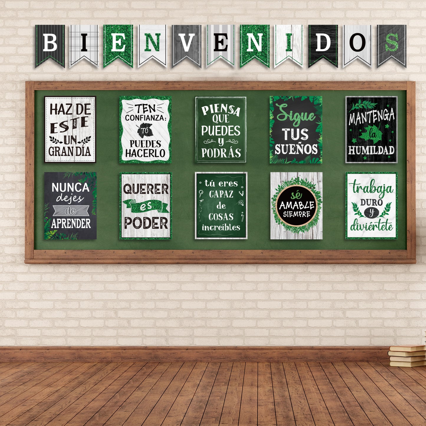 21 Pack Spanish Bienvenidos Inspirational Posters Spanish Classroom Decorations - Farmhouse