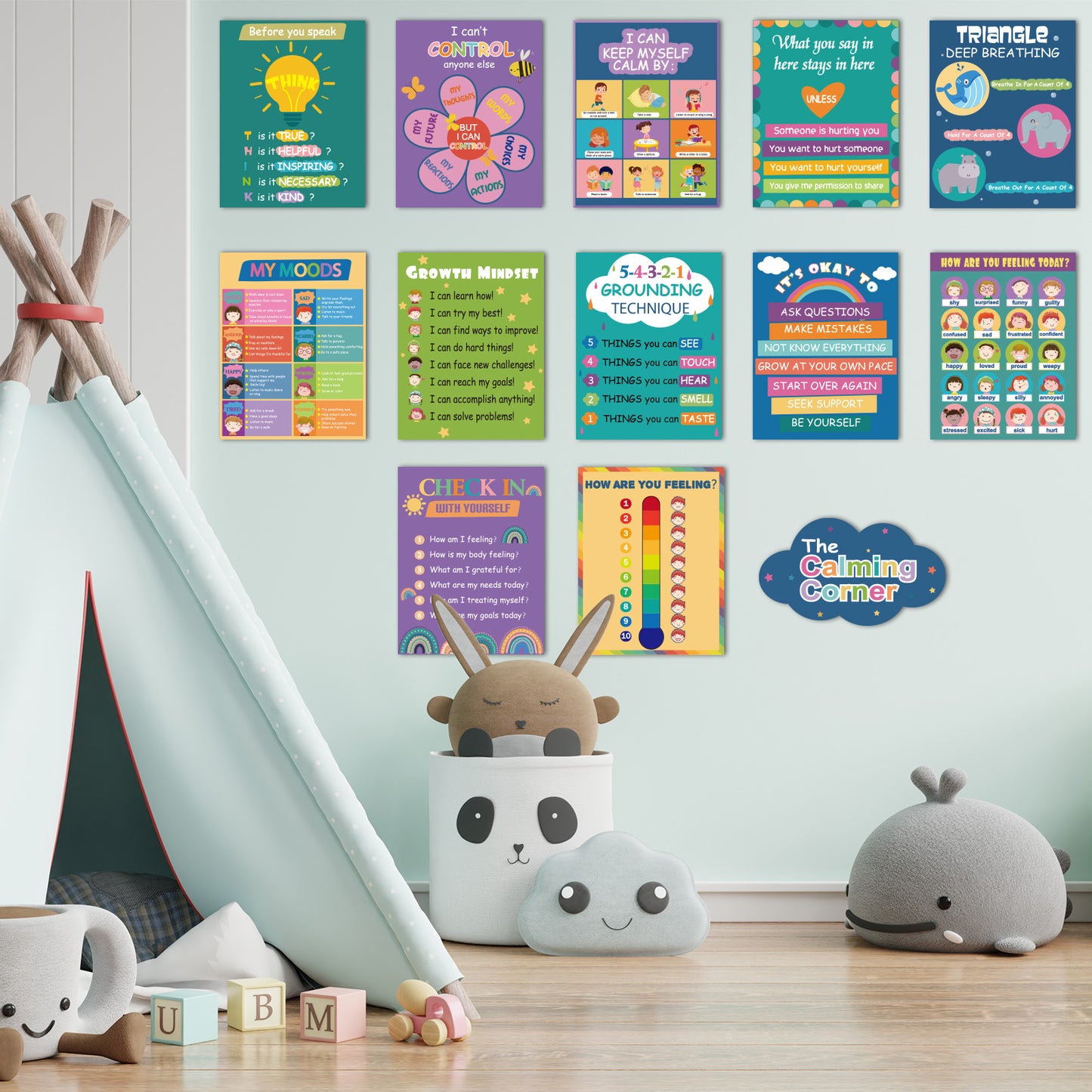 13 Pieces Feelings Chart and Keep Calm Posters Feelings Emotions - 11 x 16inch