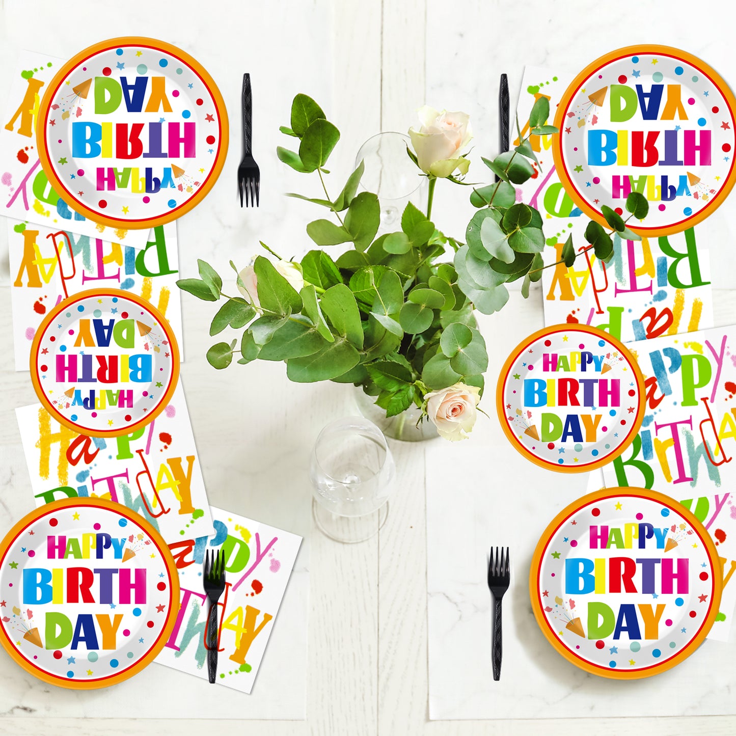 Happy Birthday Party Supplies,Plates Napkins Forks Set of 96pcs