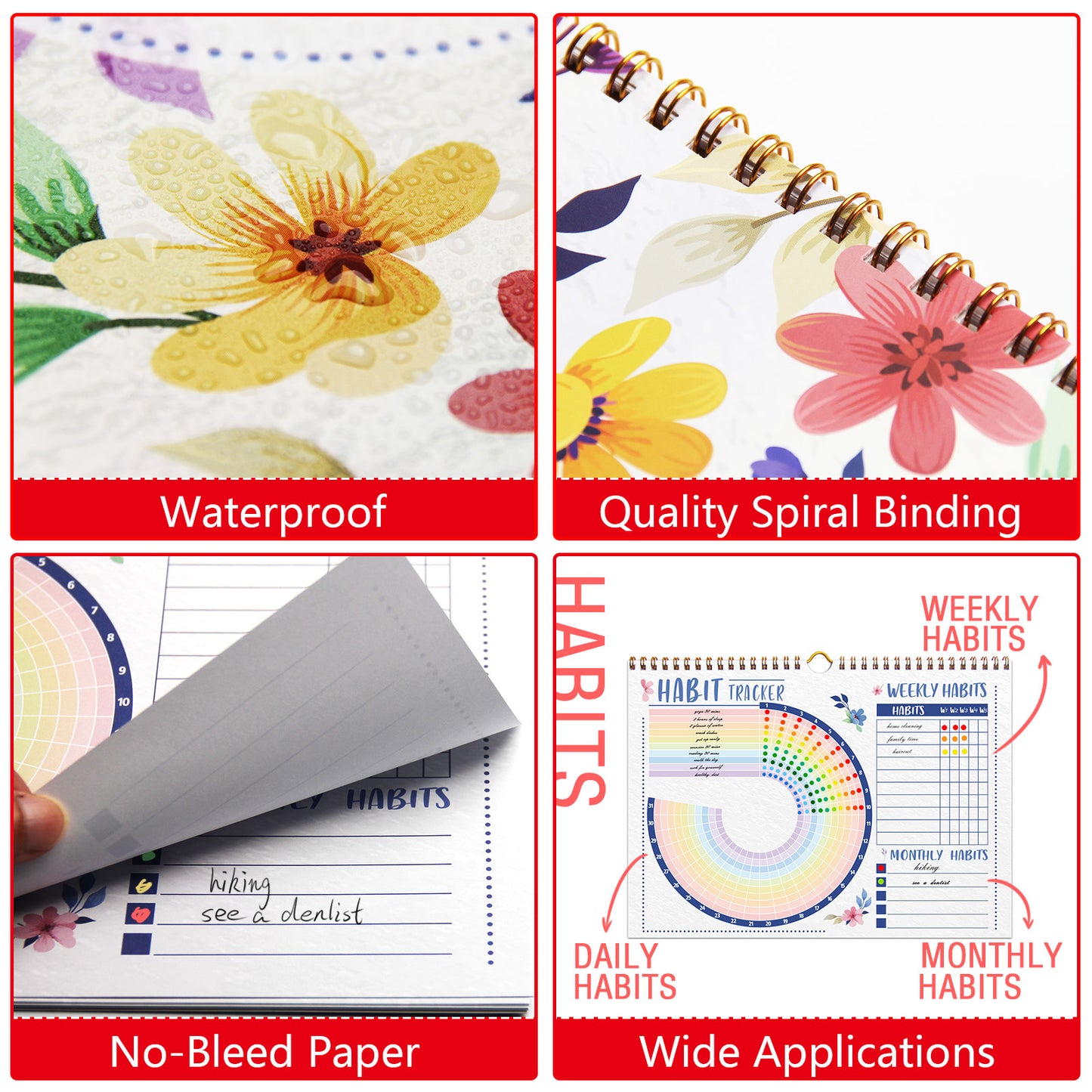 Motivational Habit Tracker Calendar Goal Planner with Spiral Binding - 12+2 Month