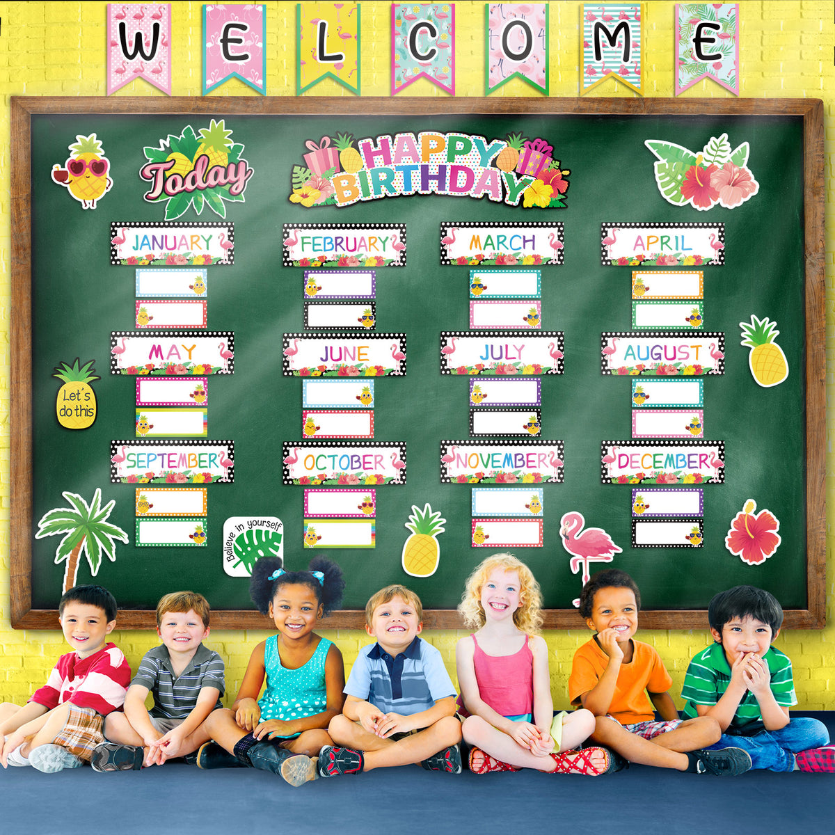 Tropical Summer Classroom Decor Hawaii Pineapple Flamingo Bulletin Board and Wall Decorations