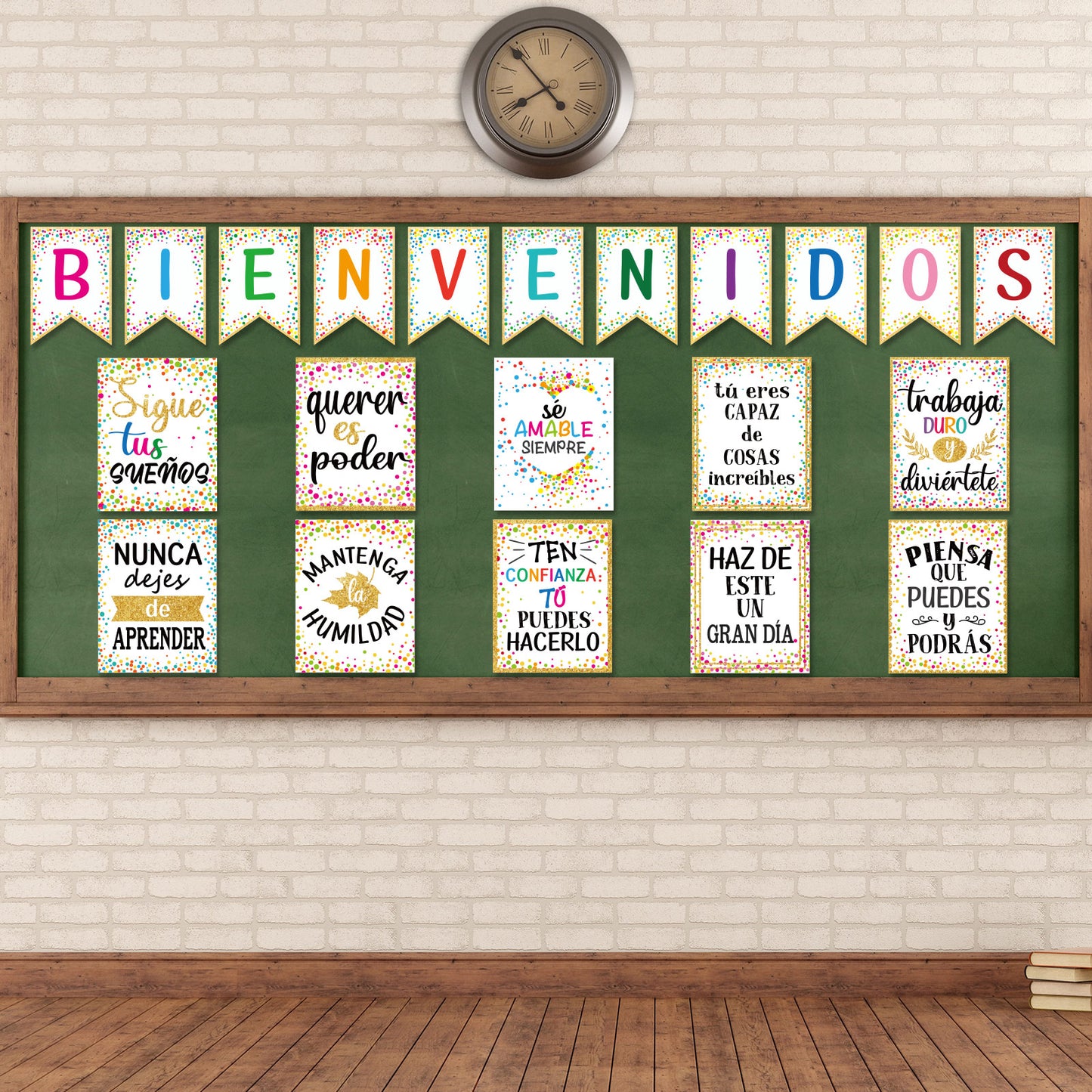 21 Pack Spanish Bienvenidos Inspirational Posters Spanish Classroom Decorations - Confetti