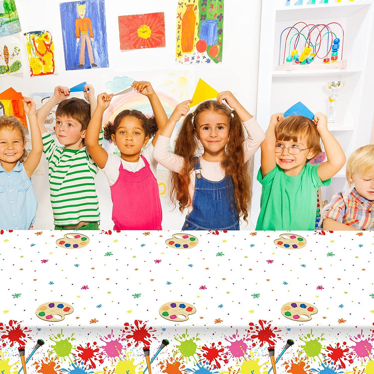 Set of 6 Art Paint Tablecloth Party Supplies 108 x 51 inch