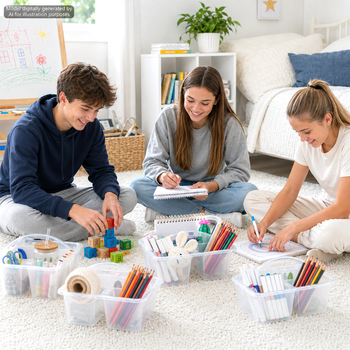 6 Pack Classroom Caddy with Handle Plastic Storage Caddy Organizer with 3 Compartments Desk Caddies Holder Portable Storage Bin for Pencil, Crayon, Marker, Home, Office, School Supply(Clear)