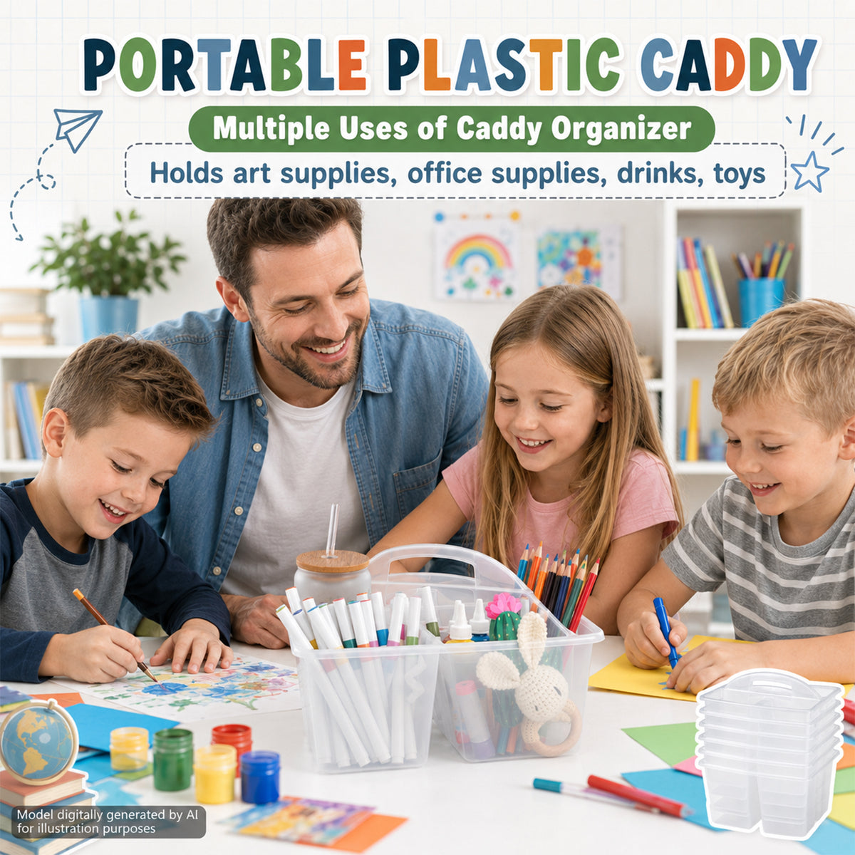 6 Pack Classroom Caddy with Handle Plastic Storage Caddy Organizer with 3 Compartments Desk Caddies Holder Portable Storage Bin for Pencil, Crayon, Marker, Home, Office, School Supply(Clear)