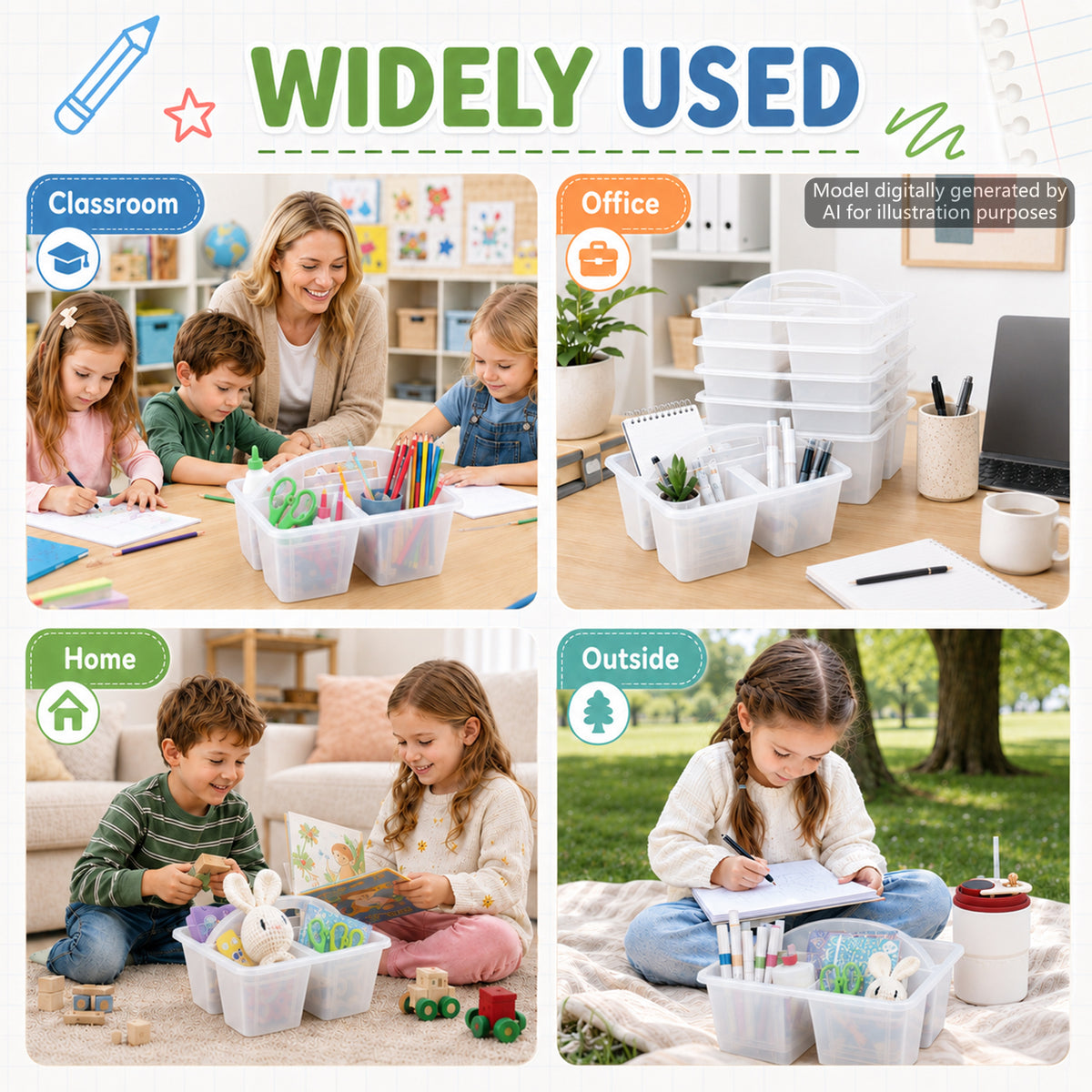 6 Pack Classroom Caddy with Handle Plastic Storage Caddy Organizer with 3 Compartments Desk Caddies Holder Portable Storage Bin for Pencil, Crayon, Marker, Home, Office, School Supply(Clear)