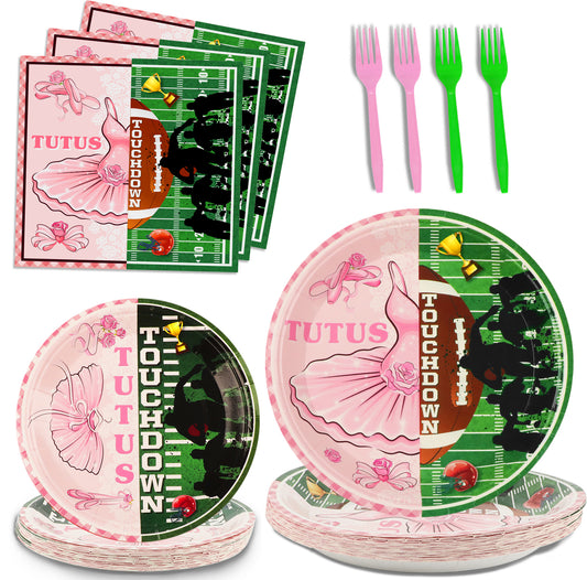 96 Pcs Ballet or football Gender Reveal Party Tableware Set for 24 Guests