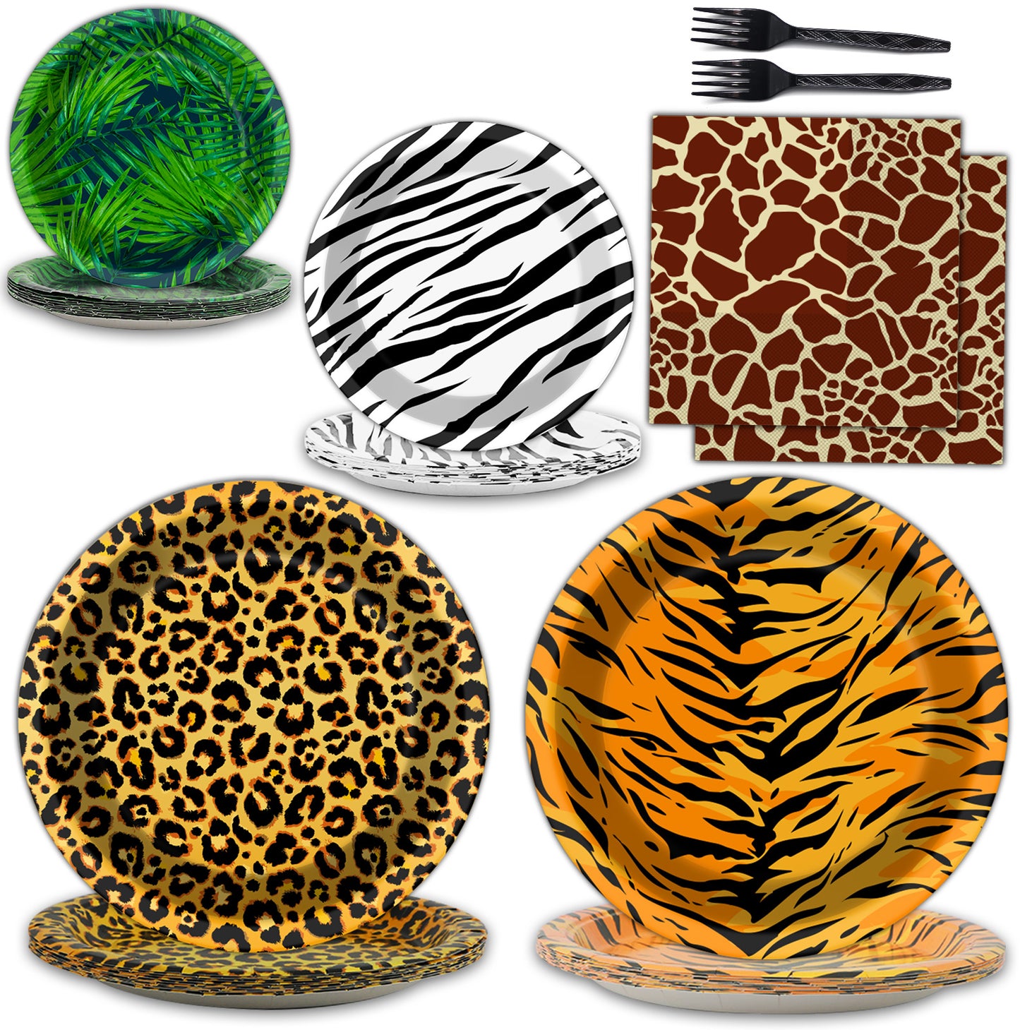 Jungle Theme Party Supplies,Plates Napkins Forks Set of 96pcs