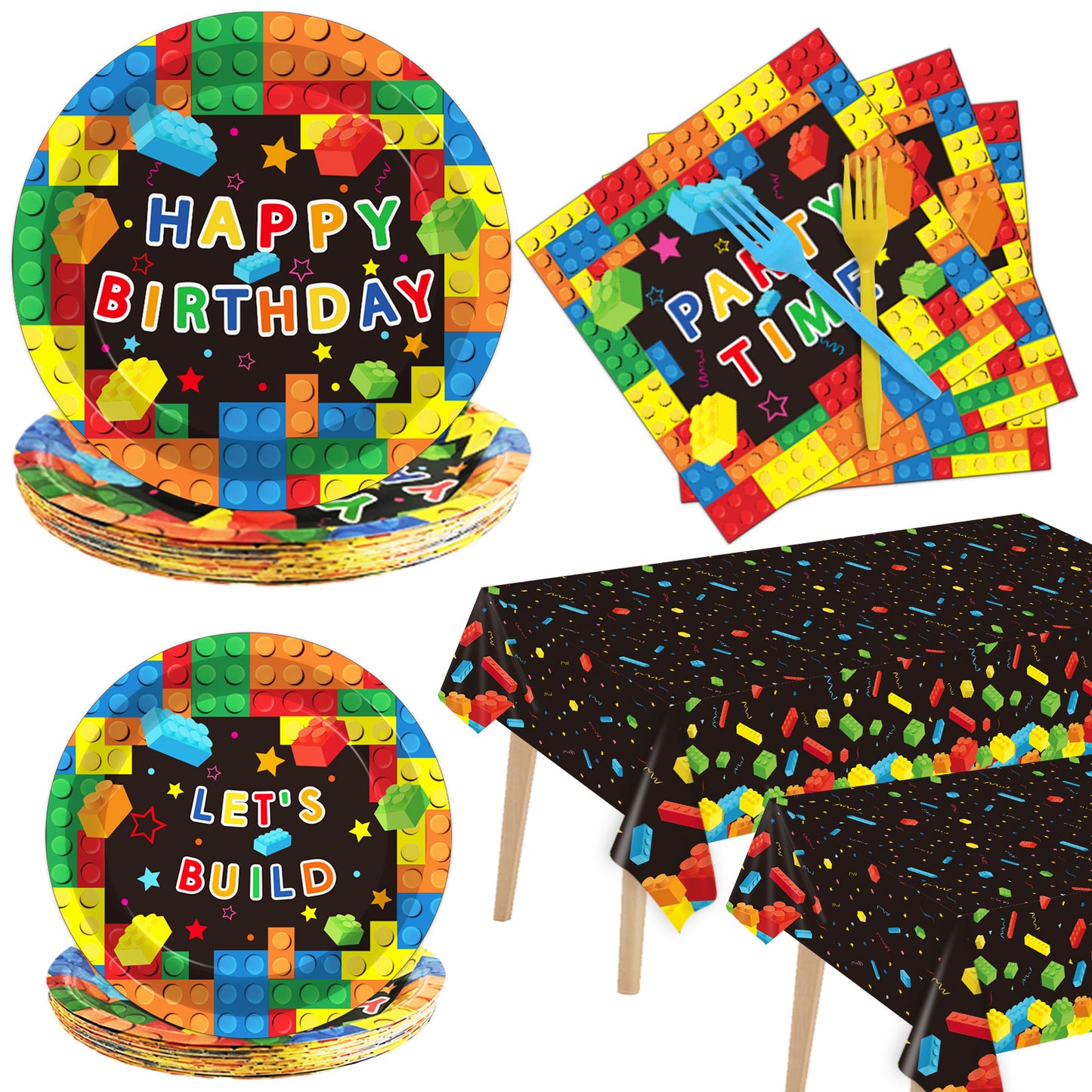 98 Pcs Building Blocks Birthday Party Supplies for 24 Guests