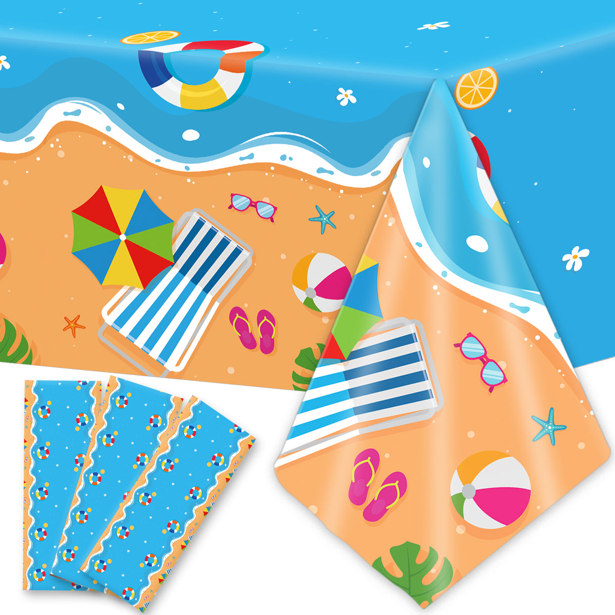 Summer Beach Party Plastic Tablecloth,Set of 3