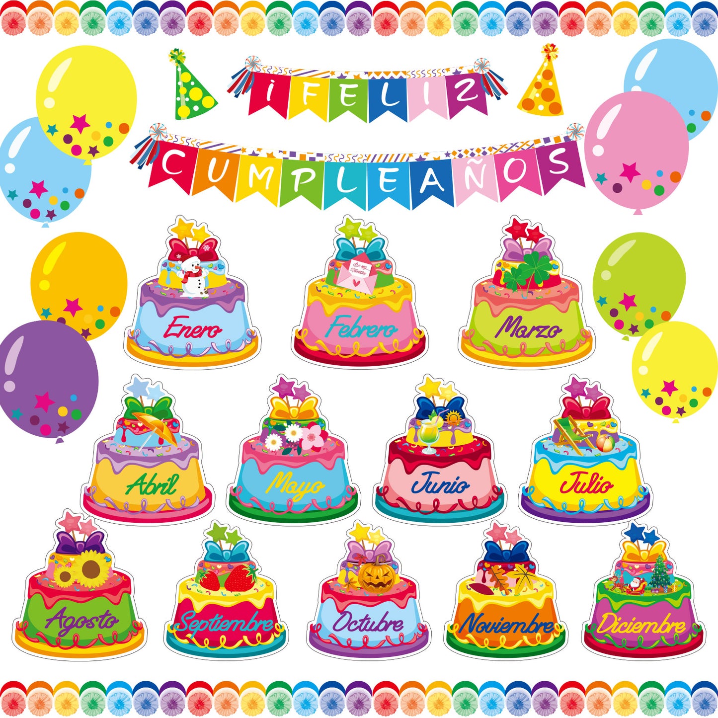 44 Pieces Spanish Happy Birthday Bulletin Board Set Birthday Bulletin Board Set Decorations