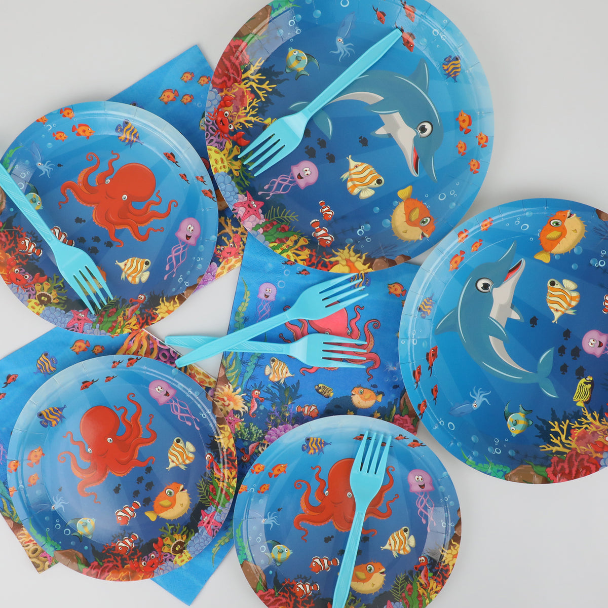 96 Pcs Under The Sea Party Tableware Supplies for 24 Guests
