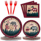 96 Pieces Oh Boy Buffalo Baby Shower Tableware Set Paper Plates Napkins Forks for 24 Guests