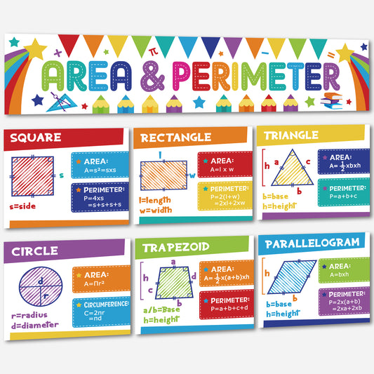 Educational Math Posters Area Perimeter Geometry Mathematics Classroom Banner Decorations