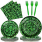 Green Leaves Theme Party Supplies,Plates Napkins Forks Set of 96pcs