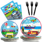 Transportation Theme Party Supplies,Plates Napkins Forks Set of 96pcs