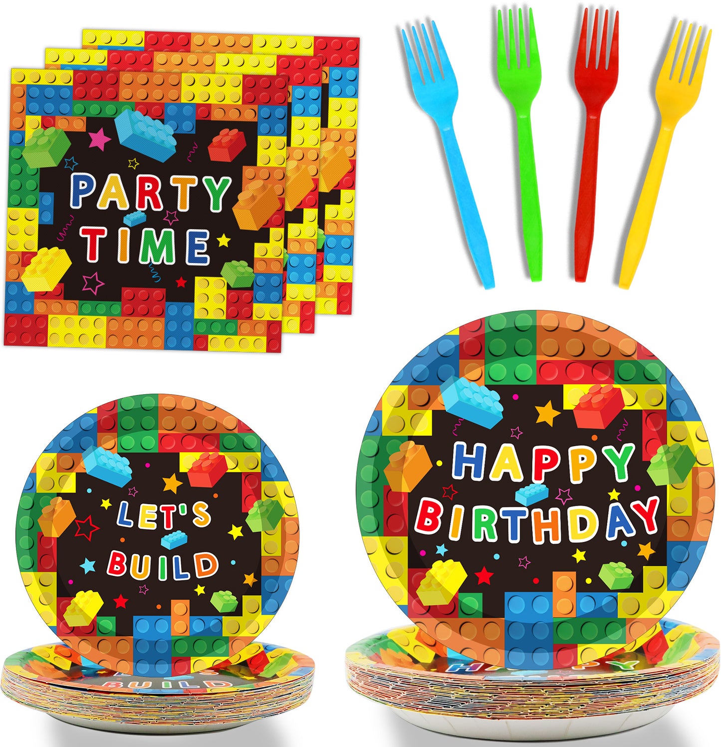 96 Pcs Building Block Birthday Party Supplies for 24 Guests