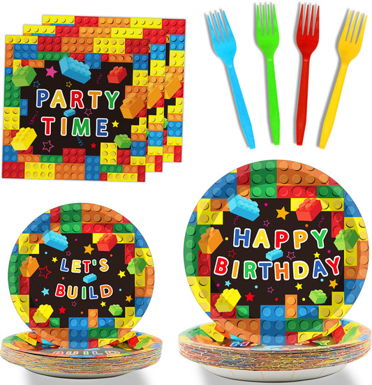 96 Pcs Building Block Birthday Party Supplies for 24 Guests