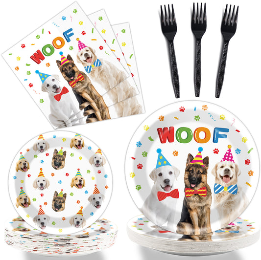 Dog Theme Party Supplies,Plates Napkins Forks Set of 96pcs